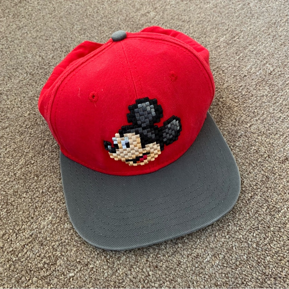 Disney Parks Pixel Cross-Stitch Mickey Mouse Red Adjustable Hat Cap Youth
